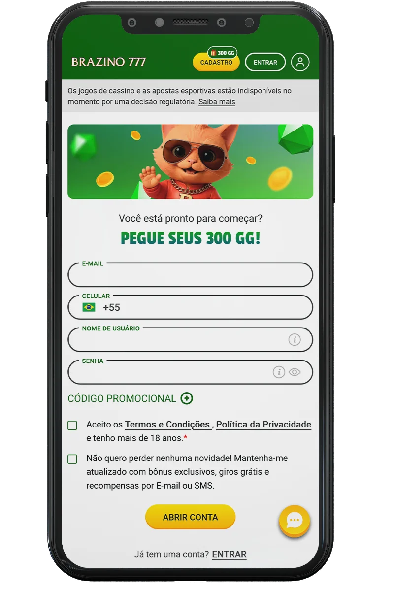 Captura de tela de um cassino online em um celular