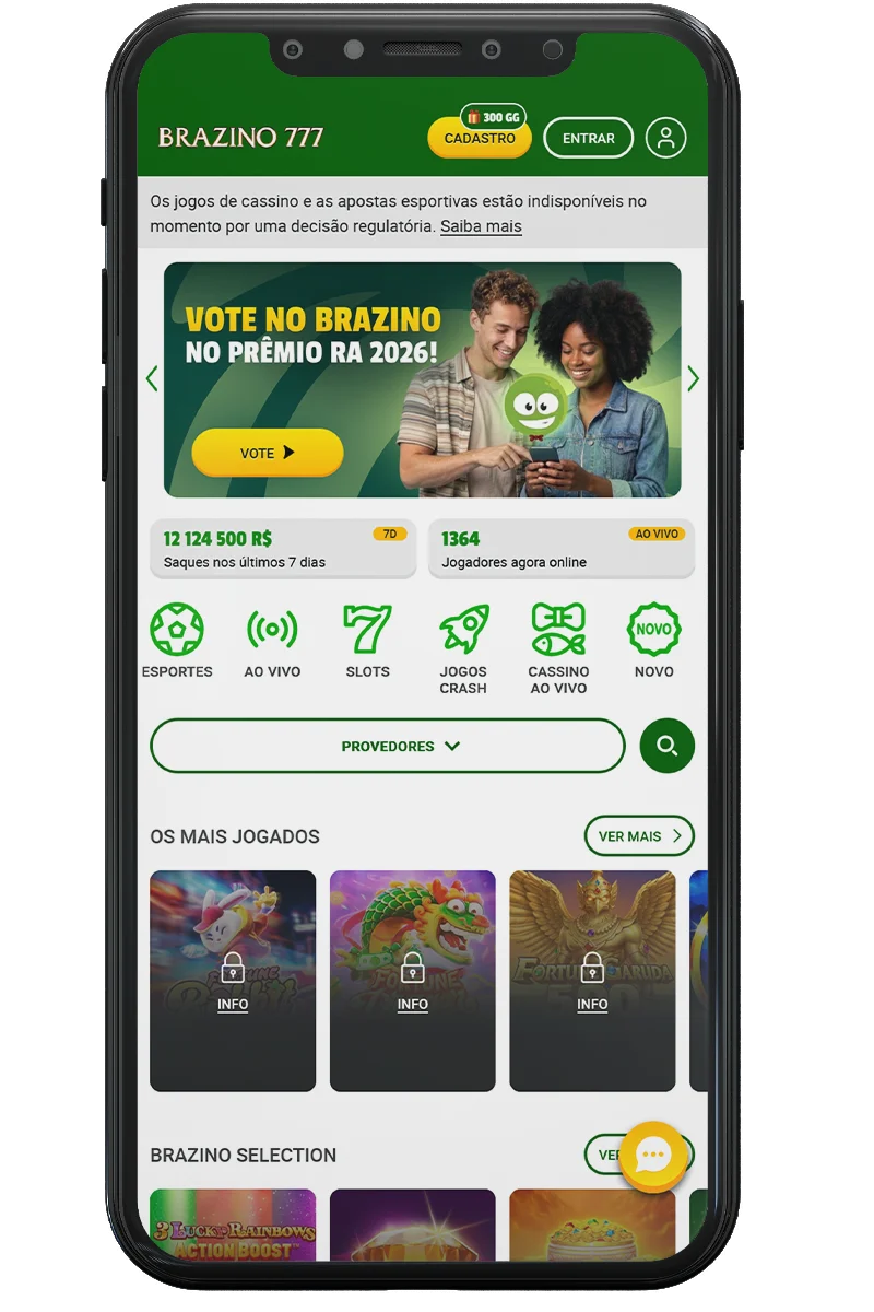 Captura de tela de um cassino online em um celular